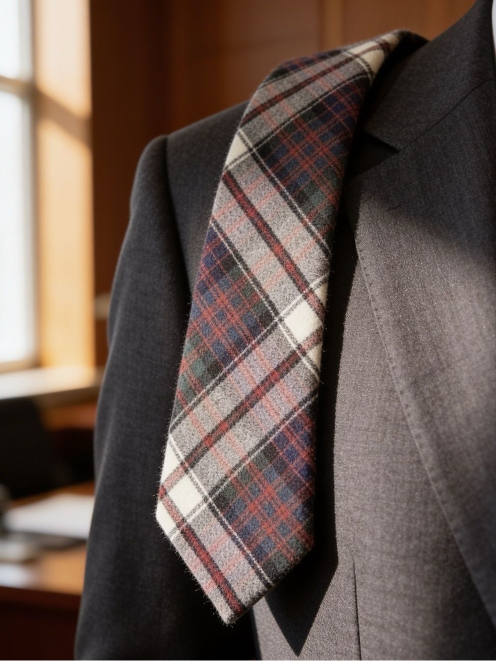 MACDONALD MENS SCOTTISH WOOL TIE RED GREEN CHECK